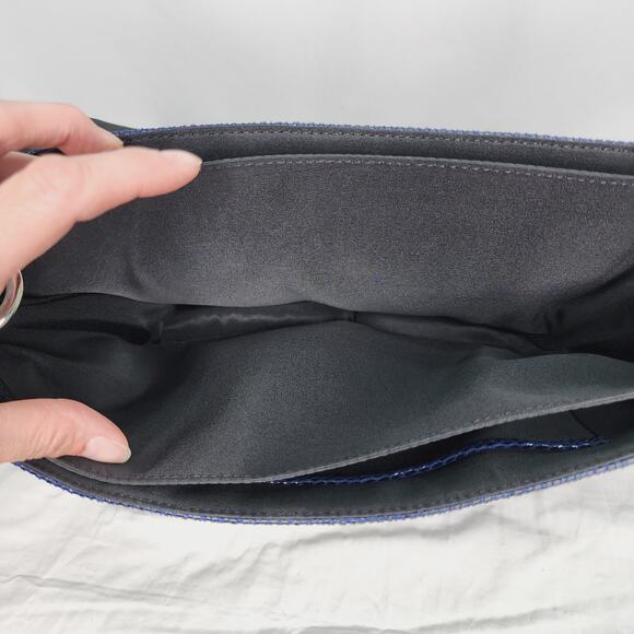 White House Black Market Blue Snakeskin pattern with Black Trim Shoulder Purse - Picture 10 of 15